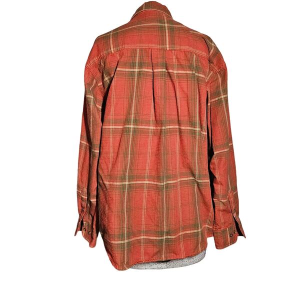 Orange Plaid Long Sleeve Button Up Shirt Size Large - Picture 2 of 4